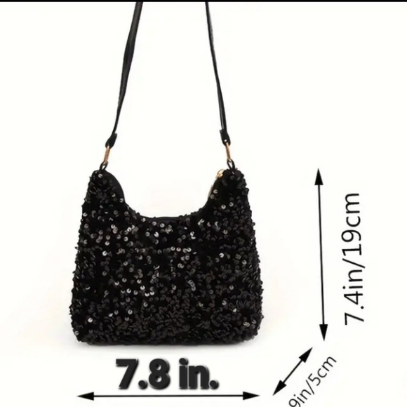 ☆New☆Black w/ Silver Sequins☆Evening☆ ☆Small Purse☆w/Adjustable Strap☆ - Picture 8 of 10
